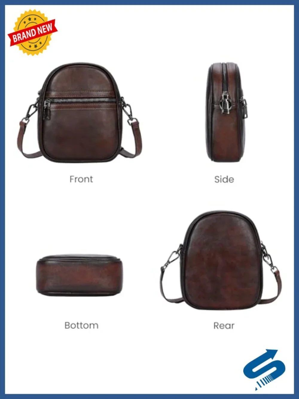 Genuine Leather RFID Blocking Crossbody Bag with Adjustable Straps